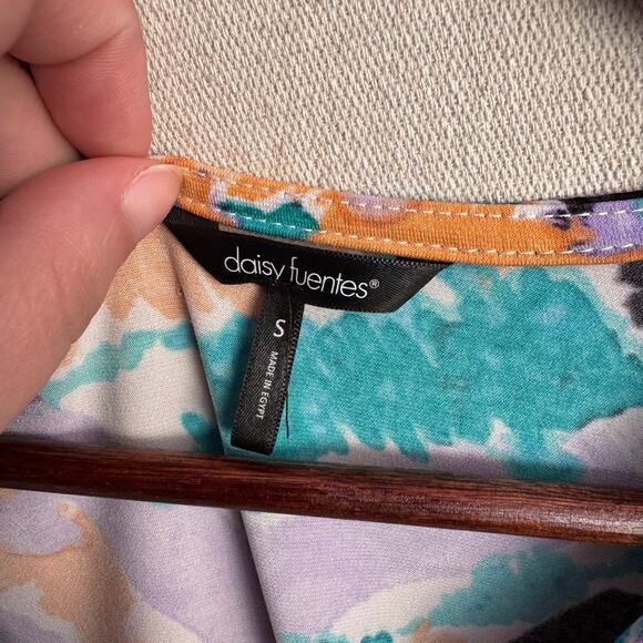 Daisy Fuentes Blouse Size S Multicolor Abstract Paint Print V-Neck Short Sleeve - Picture 5 of 11